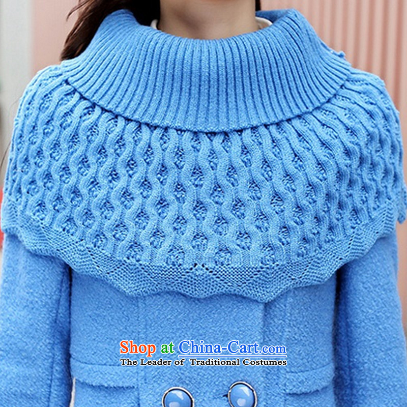 Meijia Garment 2015 autumn and winter new Korean lace stitching in long Sau San a wool coat 978 BLUE XL, Monica Yi (MEIJIAYI) , , , shopping on the Internet