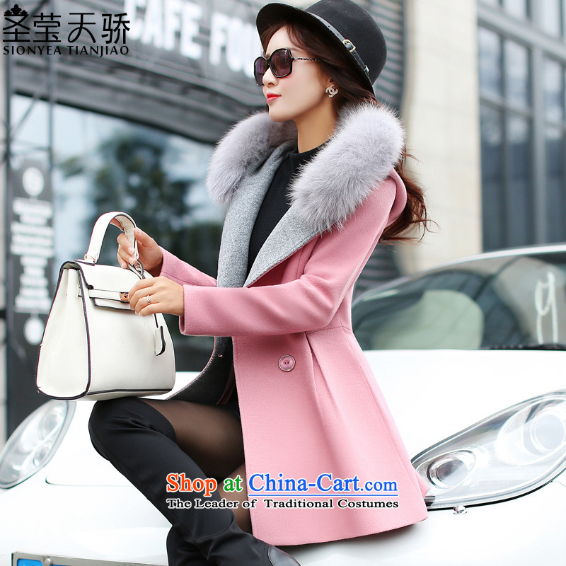 The holy day average 2015 Ying autumn and winter in new women's long name yuan small incense wind jacket S616 gross? Pierre pink?M