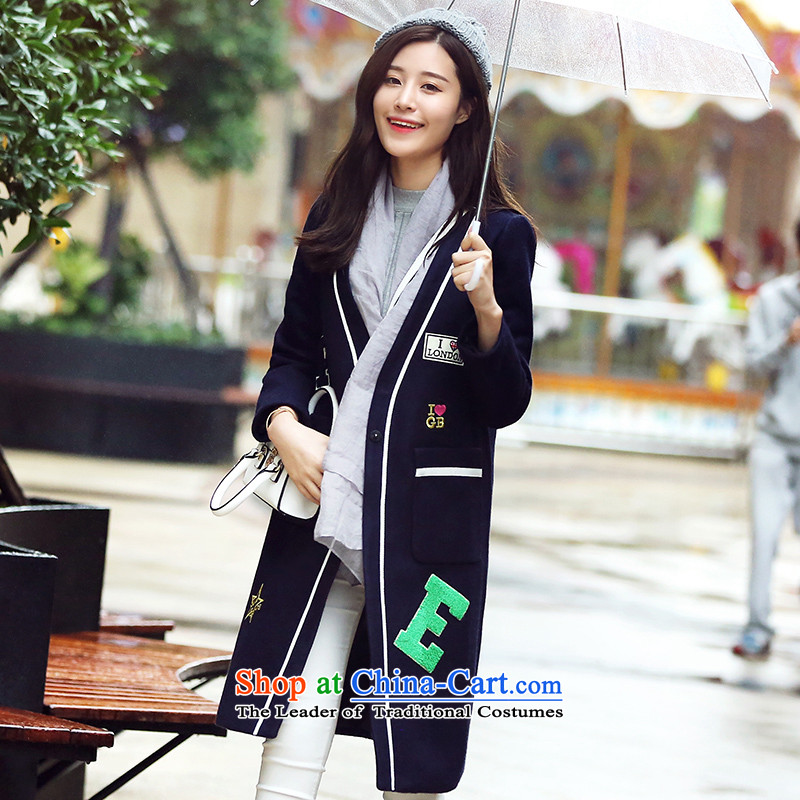 Park woke up to 2015 winter clothing new Korean modern long V-Neck autumn and winter coats gross?? jacket female blue?XL
