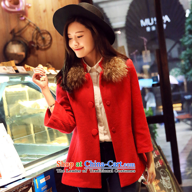 Park woke up to 2015 winter coats new wool? female Korean wool coat jacket is     RED L