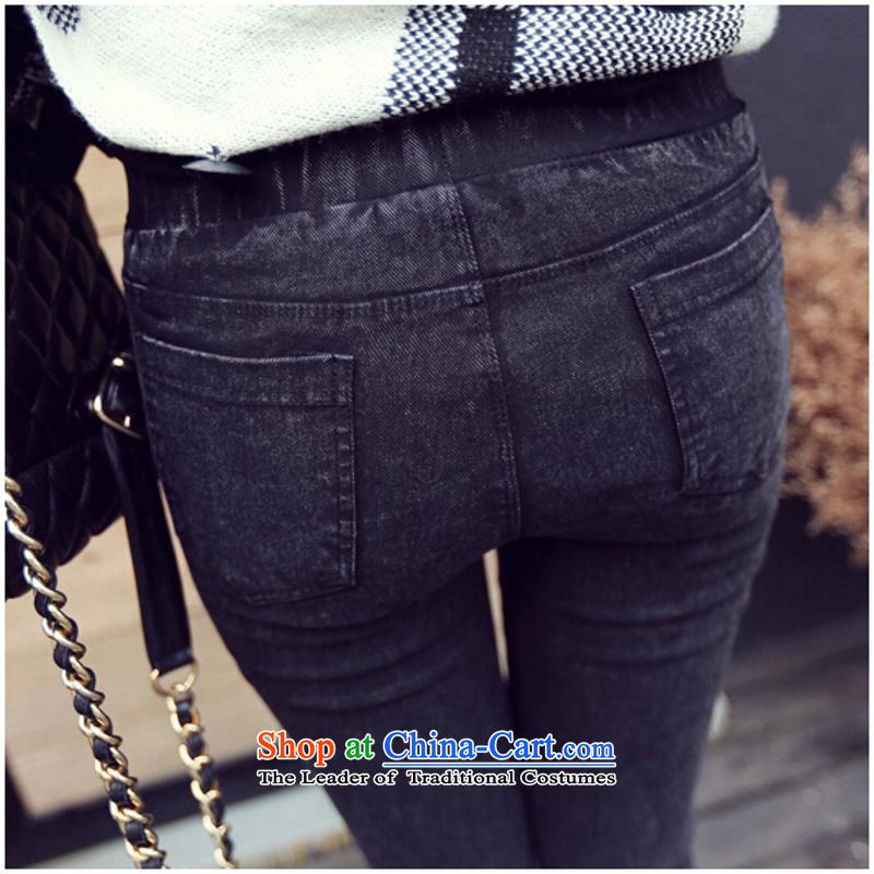 Extra-thick mm spring and autumn ladies pants with Korean version, forming the thin trousers thick sister 200 catties jeans pants black large code castor XXXXXL., Mak taxi benefit has been pressed shopping on the Internet