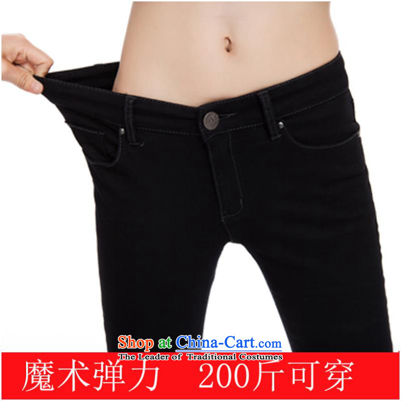 Extra to increase the burden of thick mm200 sister video women high elasticity thin trousers high pop-jeans 5XL, Black Mak taxis Sau San Wai , , , shopping on the Internet