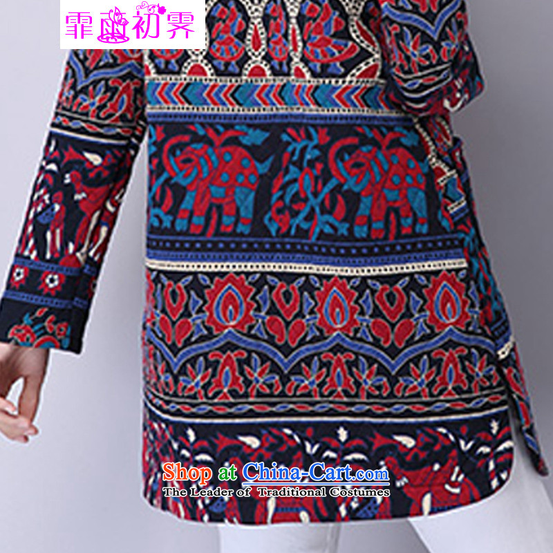 The beginning of the rain. Arpina ji 2015 autumn and winter new larger ethnic ladies printed ãþòâ round-neck collar leisure jacket 930 stripe XXL recommendations 140-155, Fei Yu Ji (fei apr early la pluie è) , , , shopping on the Internet