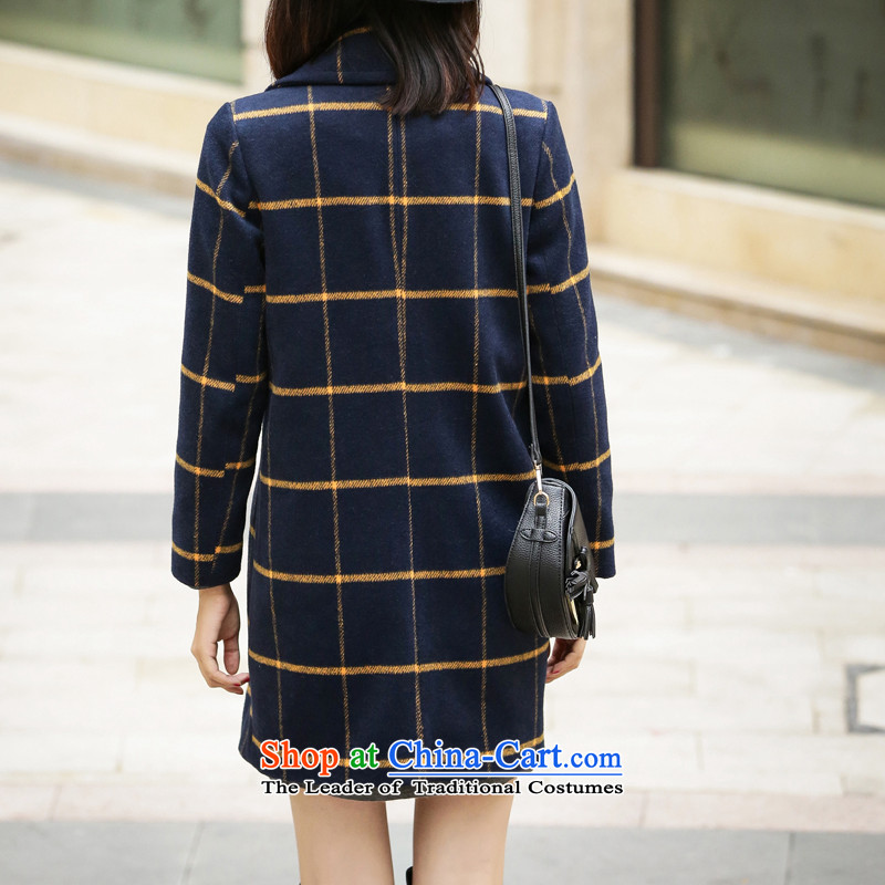 Rain passers loose video thin latticed gross overcoats in this long 2015 Sau San double-Korean version of large numbers fall and winter blue patterned L, Yuhua passers-by , , , shopping on the Internet