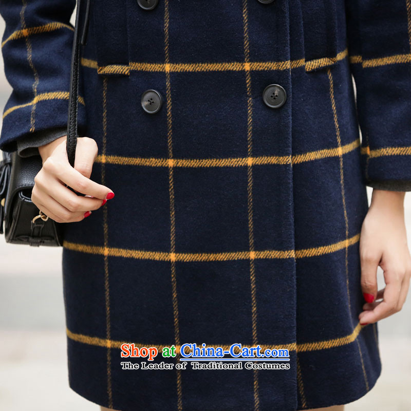 Rain passers loose video thin latticed gross overcoats in this long 2015 Sau San double-Korean version of large numbers fall and winter blue patterned L, Yuhua passers-by , , , shopping on the Internet