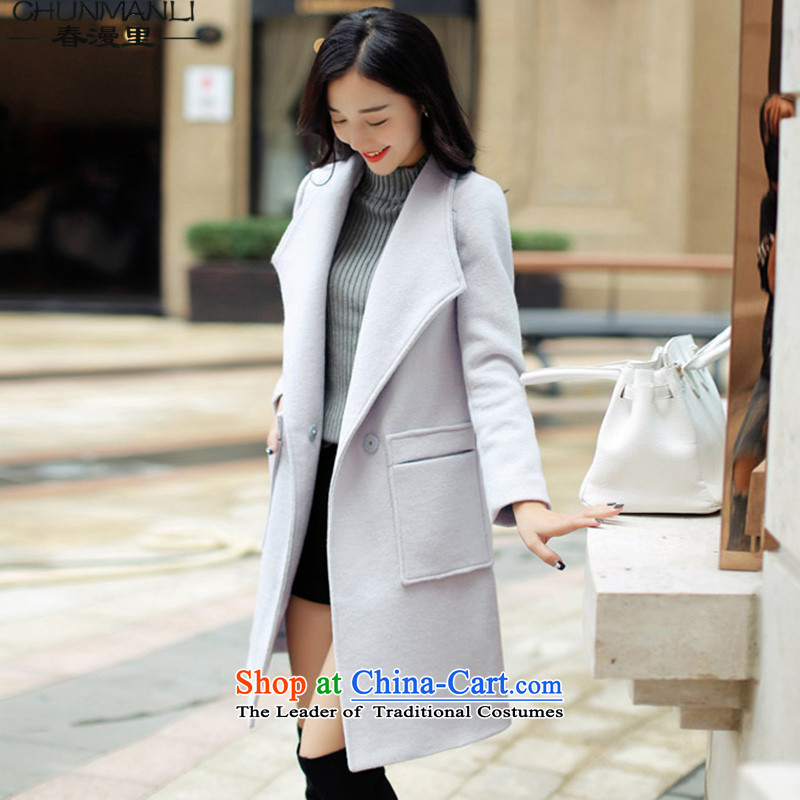 The spring of 2015 for winter diffuse new without collars in long-sleeved long coats gross? Female Light Cyan M, Chun Man (CHUNMANLI) , , , shopping on the Internet