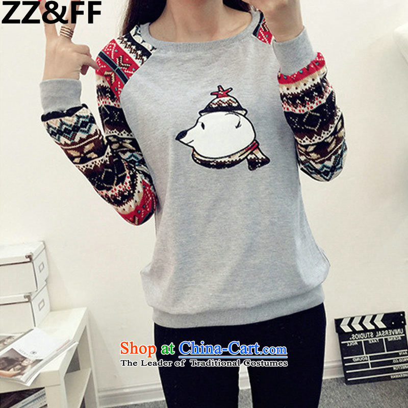 2015 to increase Zz&ff code 200 catties female autumn T-shirts thick mm loose wild t-shirt, forming the Netherlands 5238 gray XXXXXL,ZZ&FF,,, shopping on the Internet