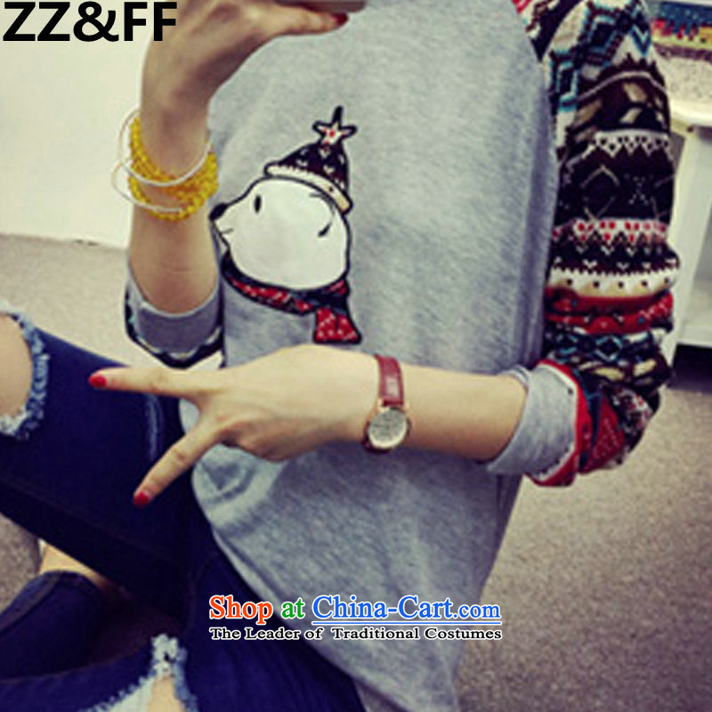2015 to increase Zz&ff code 200 catties female autumn T-shirts thick mm loose wild t-shirt, forming the Netherlands 5238 gray XXXXXL,ZZ&FF,,, shopping on the Internet