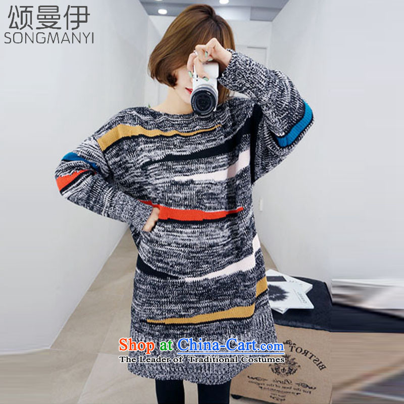 Chung Cayman El 2015 autumn and winter new larger thick MM200 catty, long thick Coated Knit shirts sweater female flowers gray XXXL 5239