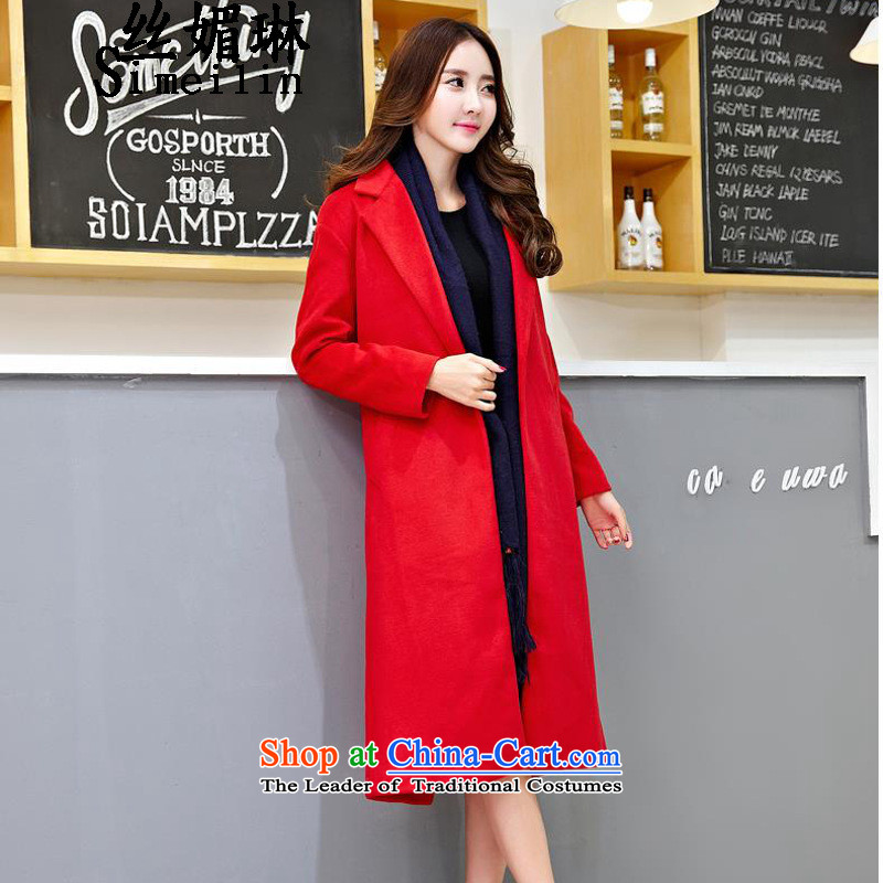 The population of autumn and winter 2015 Lin new Korean stylish elegance thick hair girl in the jacket? Long Sau San a wool coat women chinese redM