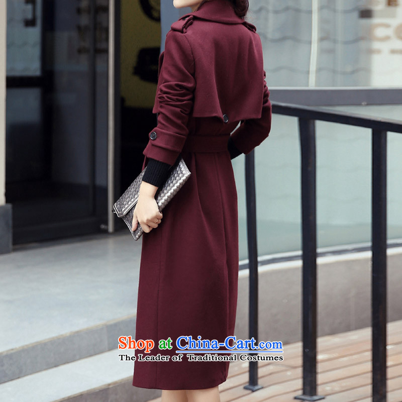 The Champs Elysees Honey Love   2015 autumn and winter new OL video thin Korean long coats gross? a female double-wind jacket  882 wine red M Heung-Love (XIANGAIMI honey) , , , shopping on the Internet