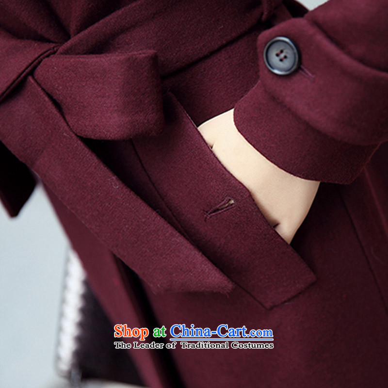 The Champs Elysees Honey Love   2015 autumn and winter new OL video thin Korean long coats gross? a female double-wind jacket  882 wine red M Heung-Love (XIANGAIMI honey) , , , shopping on the Internet
