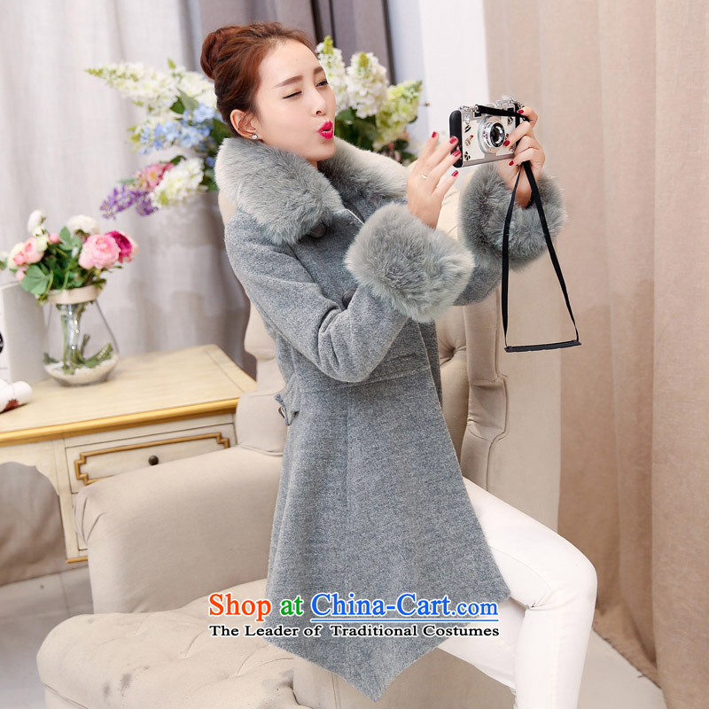 Wooden Geun-hye 2015 autumn and winter in new women's long Sau San double-thin graphics with a coat of Korean version of this sleek hair? LAKE 581 Blue M/160(84a), coats wooden Geun-hye has been pressed shopping on the Internet