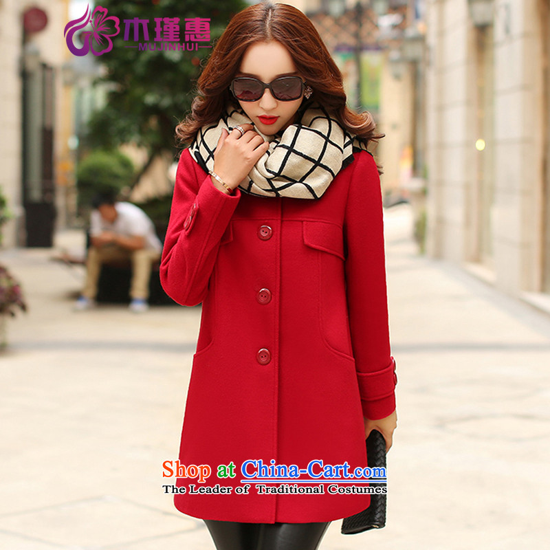 Wooden Geun-hye 2015 autumn and winter new women in Sau San gross for long coats female round-neck collar is simple and stylish look like Wild Hair? 516 large red?L_165_88a_ Jacket