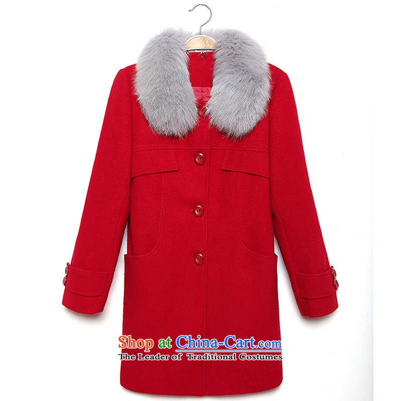 Wooden Geun-hye 2015 autumn and winter new women in Sau San gross for long coats female round-neck collar is simple and stylish look like Wild Hair? 516 large red L/165(88a), jacket wood Geun-hye has been pressed shopping on the Internet