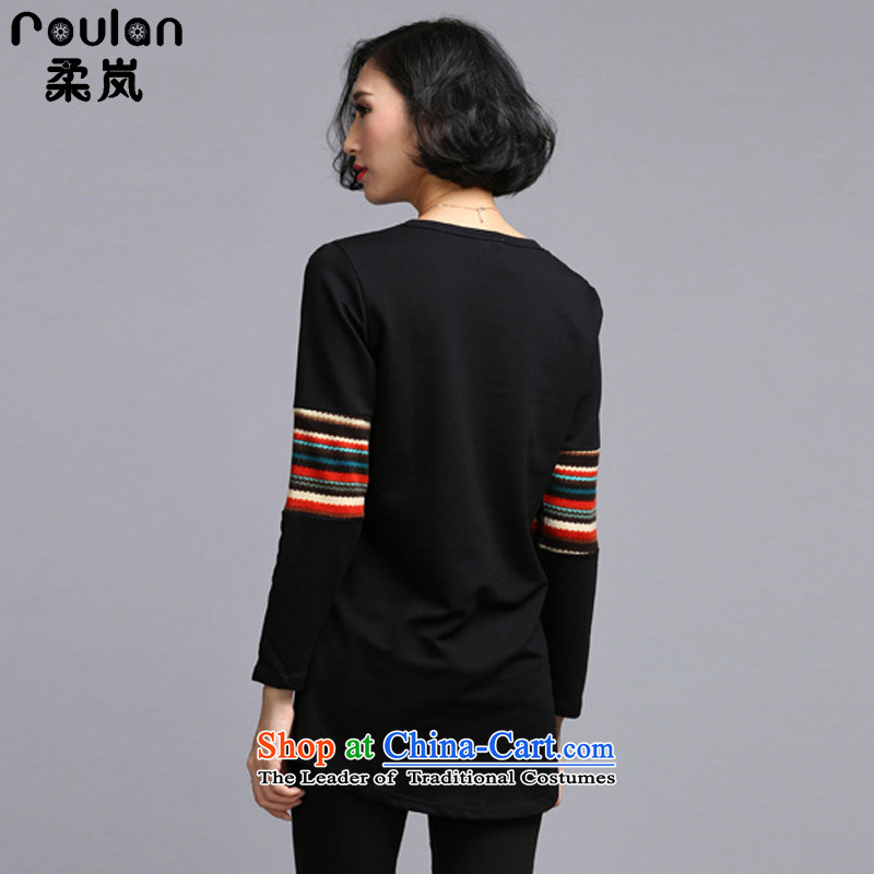 Sophie included large numbers of ladies wear shirts female autumn and winter 2015 to increase the burden of thick mm 200 graphics thin knocked-color printing long-sleeved T-shirt 6119 Black 5XL, Sophie (ROULAN included) , , , shopping on the Internet