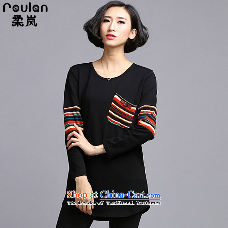 Sophie included large numbers of ladies wear shirts female autumn and winter 2015 to increase the burden of thick mm 200 graphics thin knocked-color printing long-sleeved T-shirt 6119 Black 5XL, Sophie (ROULAN included) , , , shopping on the Internet