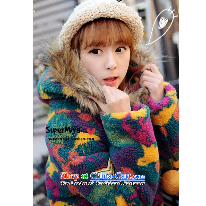2015 Autumn winter new Korean version of large numbers of ladies thick MM loose, Hin thin, thick cardigan thick sister in long thick camouflage pile cap sweater jacket map color XXXL, witch (YOJINJN) , , , shopping on the Internet