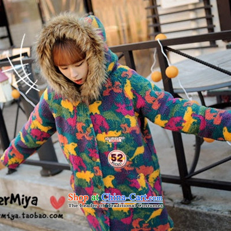 2015 Autumn winter new Korean version of large numbers of ladies thick MM loose, Hin thin, thick cardigan thick sister in long thick camouflage pile cap sweater jacket map color XXXL, witch (YOJINJN) , , , shopping on the Internet