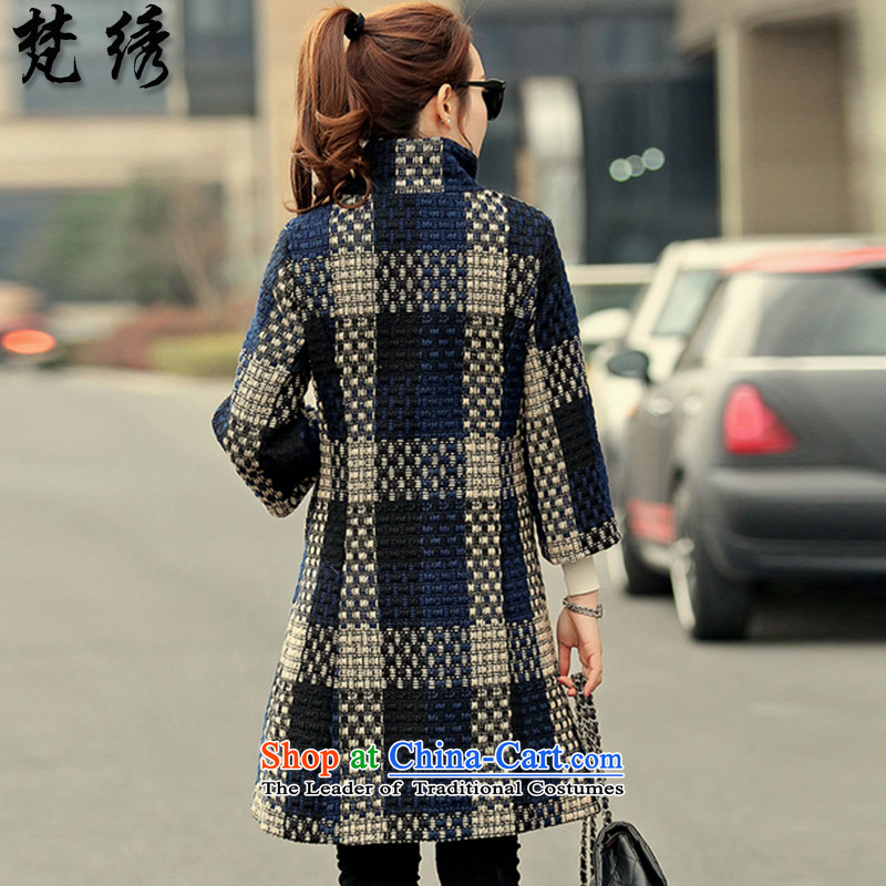Van Gogh embroidered 2015 winter new European sites in thick long hair? coats female latticed 1608 Blue XXXL, Van Gogh embroidered shopping on the Internet has been pressed.