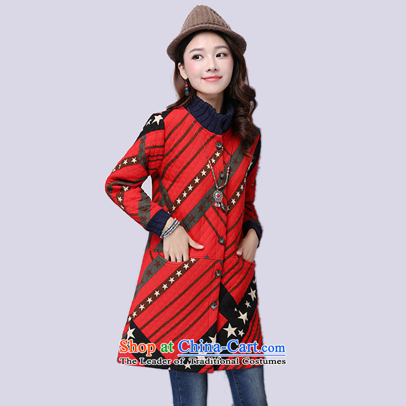 2015 Autumn and Winter Korea MEIDUSI version of large numbers of ladies thick warm collar arts retro stamp loose video thin, long jacket, blue XXL, MISO (MEISUDI) , , , shopping on the Internet