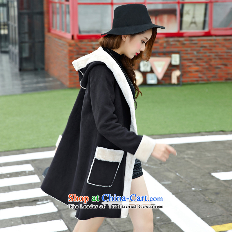 Morning to 2015 autumn and winter large new women's fashion the lint-free thick Fur Imitation Leather Jacket emulation fox gross lint-free, warm jacket black 3XL recommendations that morning to 140-150shopping on the Internet has been pressed.