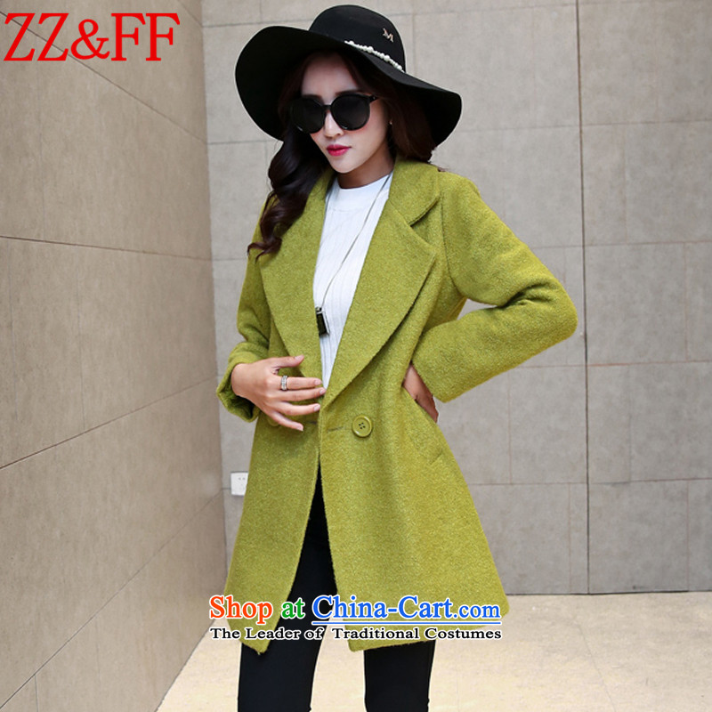 2015 Autumn and winter Zz_ff new Korean fashion, long, thin hair? Graphics Sau San Jacket coat a wool coat female?WT5361?GREEN M