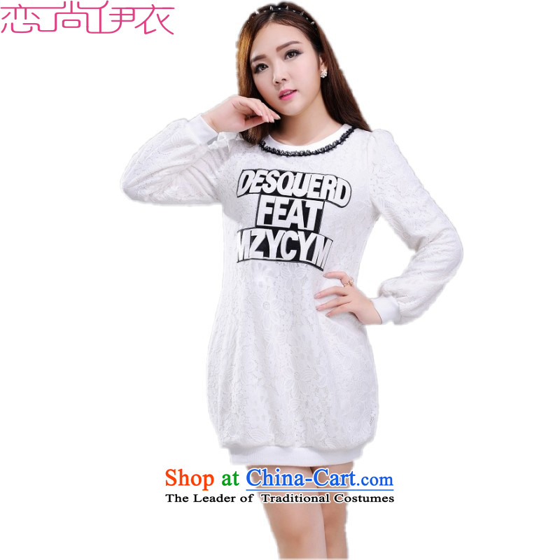 The new 2015 winter thick wool sweater plus T-shirts to xl lace cheongsams package and forming the Netherlands thick Mei letters T-shirt with round collar stamp long-sleeved black 2XL approximately 135-150, land is of Yi , , , shopping on the Internet