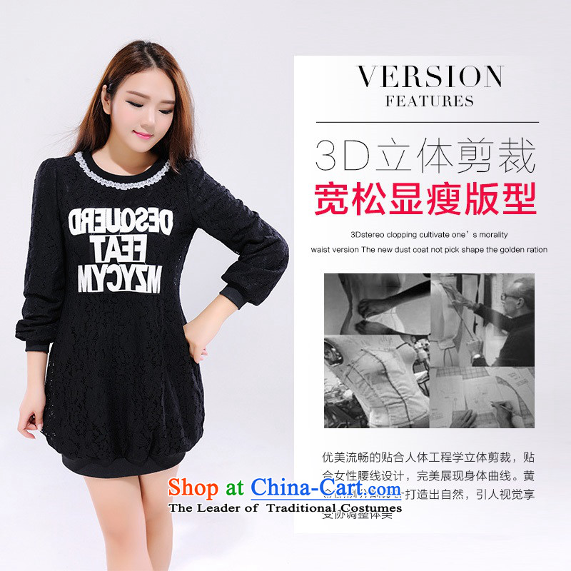 The new 2015 winter thick wool sweater plus T-shirts to xl lace cheongsams package and forming the Netherlands thick Mei letters T-shirt with round collar stamp long-sleeved black 2XL approximately 135-150, land is of Yi , , , shopping on the Internet