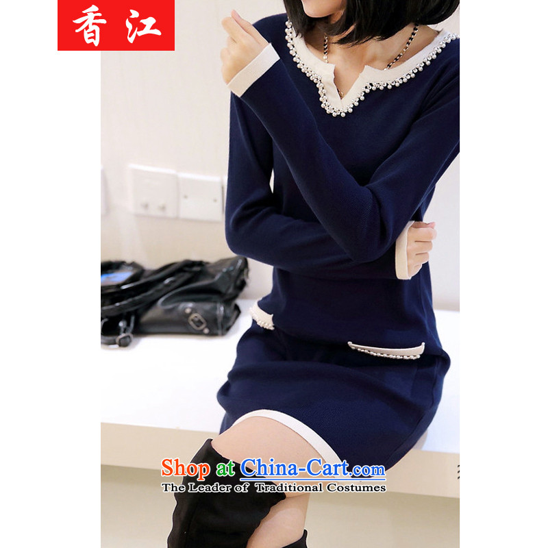 Xiang Jiang thick mm autumn and winter 2015 new xl female loose video thin dresses thick sister 200 catties plus lint-free t-shirt, forming the thick blue larger 3XL 1985