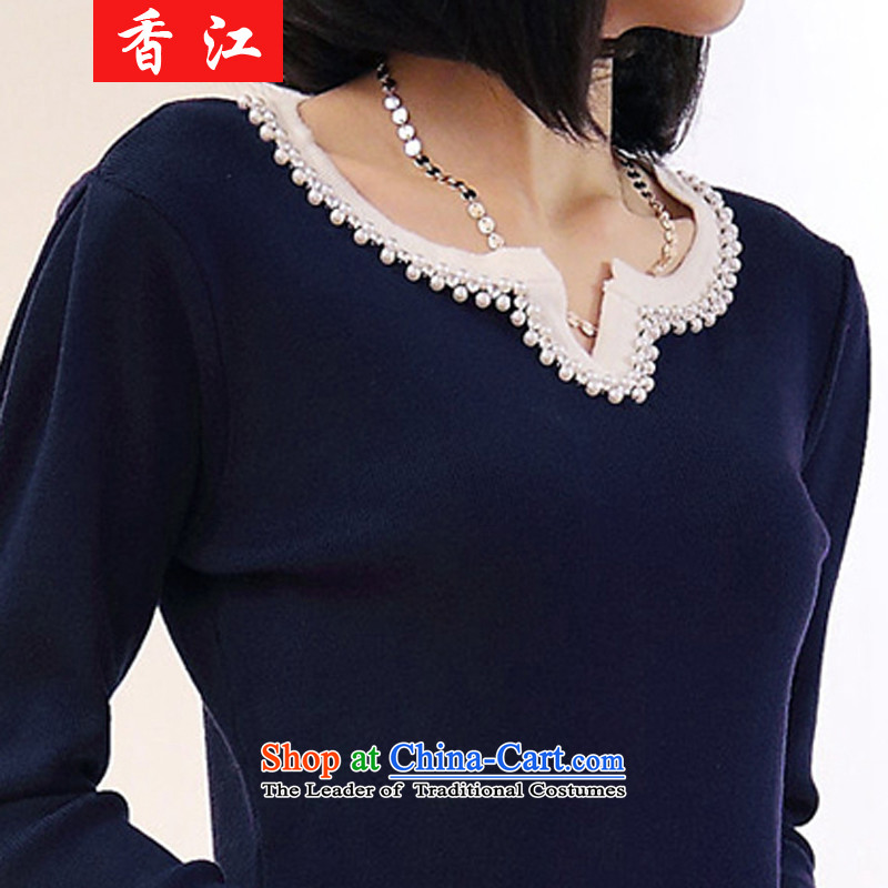 Xiang Jiang thick mm autumn and winter 2015 new xl female loose video thin dresses thick sister 200 catties plus lint-free t-shirt, forming the thick blue larger 3XL, 1985 Hong Kong shopping on the Internet has been pressed.