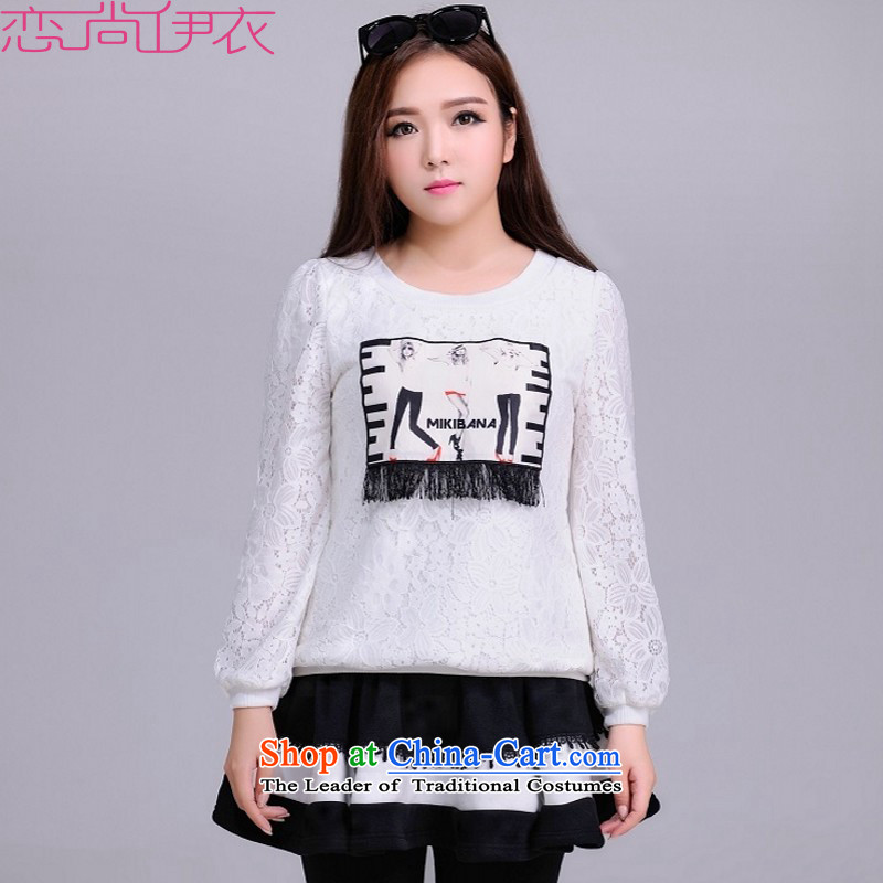 The new 2015 winter thick T-shirt SWEET STREAM su stamp temperament lace shirt to XL OL T-shirt with round collar long-sleeved shirt outside the lint-free, forming the basis of approximately 165-180 wearing black 4XL, land is of Yi , , , shopping on the I