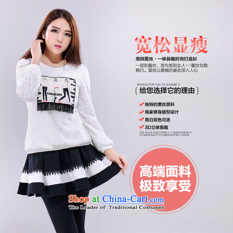 The new 2015 winter thick T-shirt SWEET STREAM su stamp temperament lace shirt to XL OL T-shirt with round collar long-sleeved shirt outside the lint-free, forming the basis of approximately 165-180 wearing black 4XL, land is of Yi , , , shopping on the I