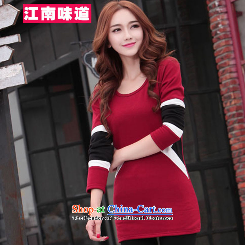 The Gangnam taste large autumn and winter 2015 women to increase leisure wear shirts thick MM200 catty knocked color plus T-shirt-thick female black skirt 3XL recommendations 140-160 characters, Gangnam taste shopping on the Internet has been pressed.