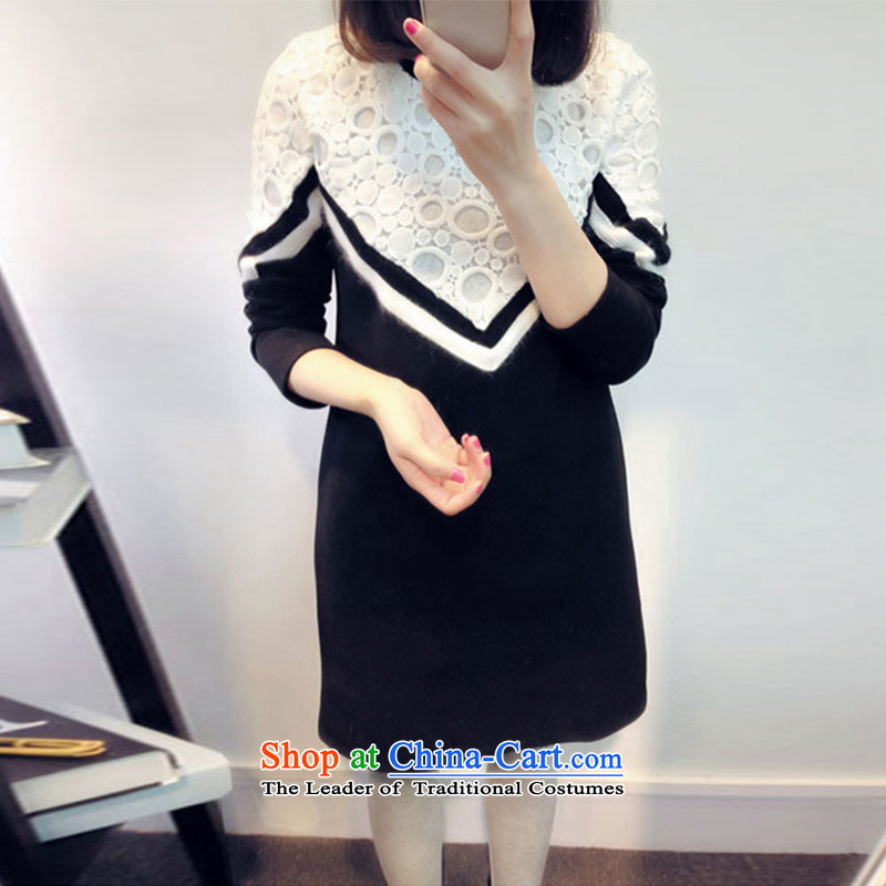 Connie Yue 2015 Autumn replacing the new Korean version of large numbers of ladies in mm thick long long-sleeved video thin lace A Skirt 170.03 (black velvet thick) XXXXL, Connie Yue , , , shopping on the Internet