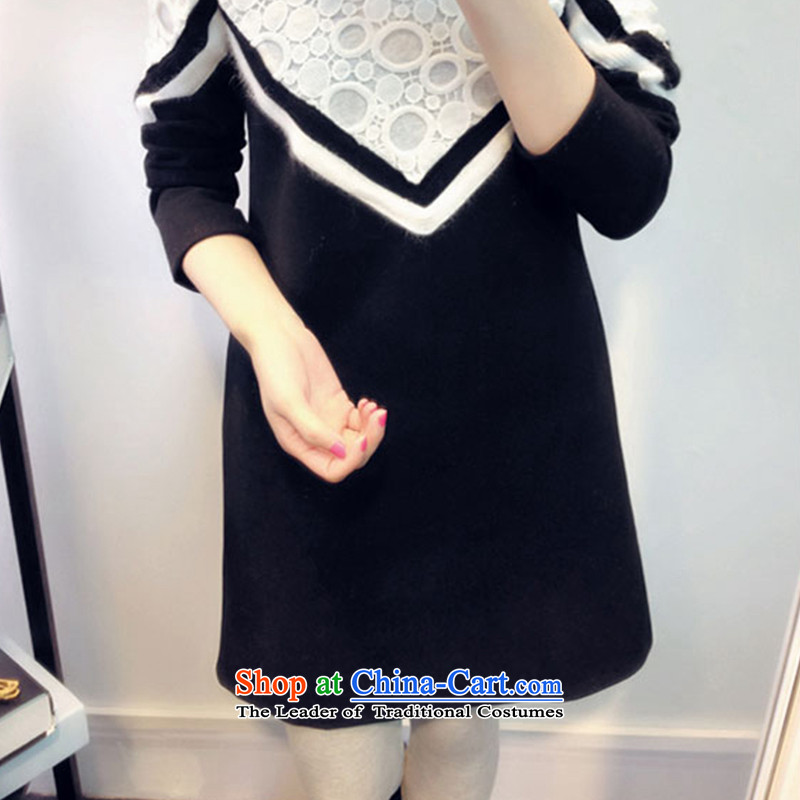 Connie Yue 2015 Autumn replacing the new Korean version of large numbers of ladies in mm thick long long-sleeved video thin lace A Skirt 170.03 (black velvet thick) XXXXL, Connie Yue , , , shopping on the Internet