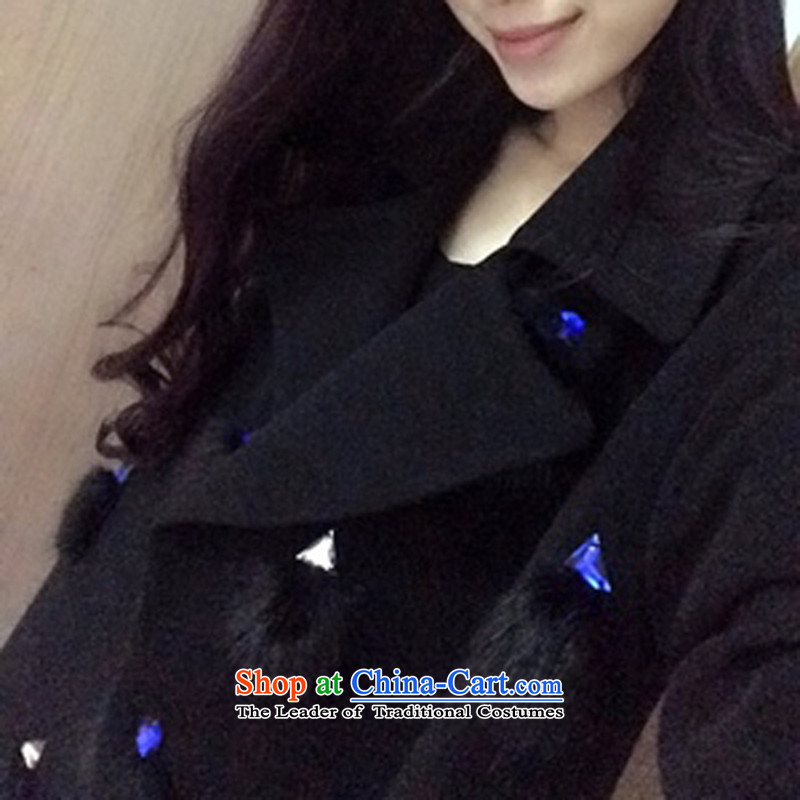 The new 2015 Korean goddess of autumn and winter coats new gross? Guo beautying with long hair_? jacket new clothes black?S