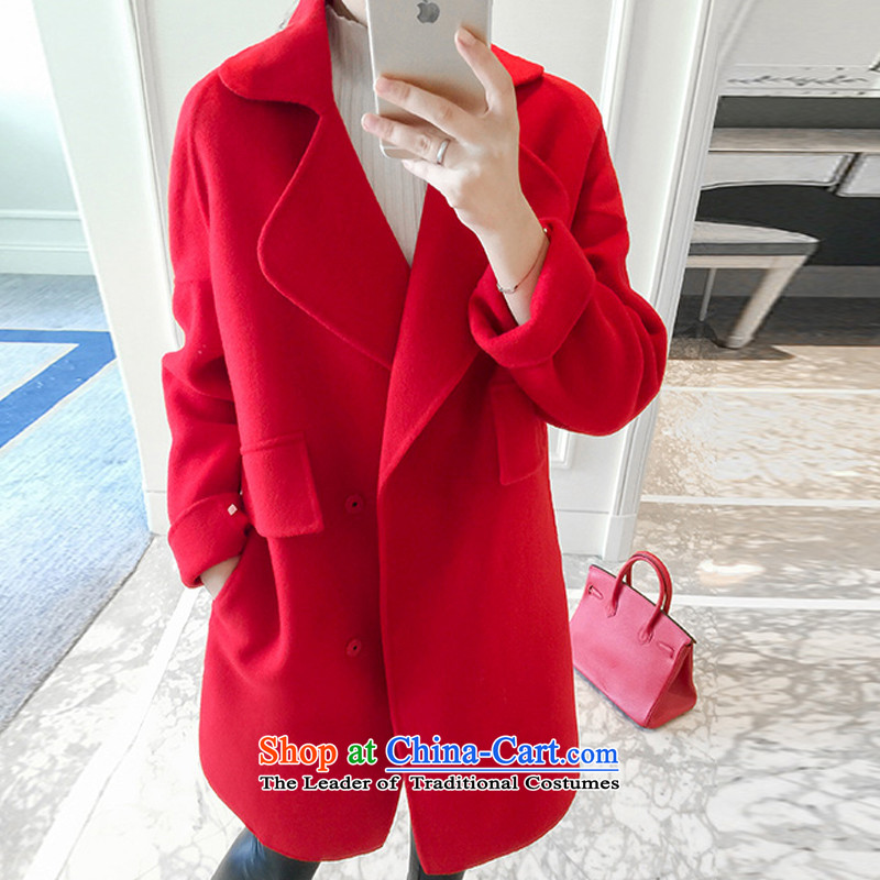 Sin has the European site 2015 new autumn and winter Korean double-side in long hair a jacket cocoon wool-red cloak? thickened gross warm?S counters quality