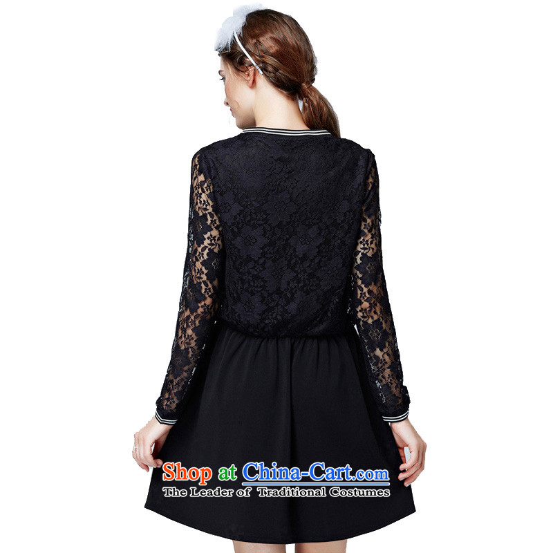  The Korean version of fat mm feelnet winter clothing video thin to increase women's code load fall short skirt lace stitching larger dresses Y94 black 5XL code ,FEELNET,,, shopping on the Internet