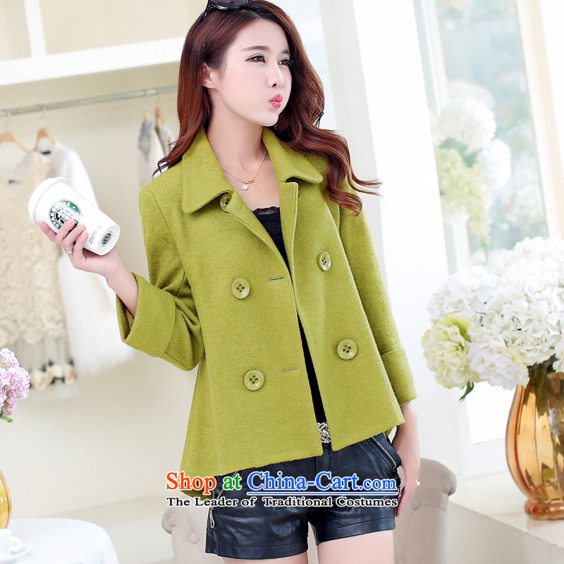 Sin has?2015 autumn and winter new graphics thin hair so Sau San Jacket Korean short, Ms. small jacket double-a wool coat olive?M