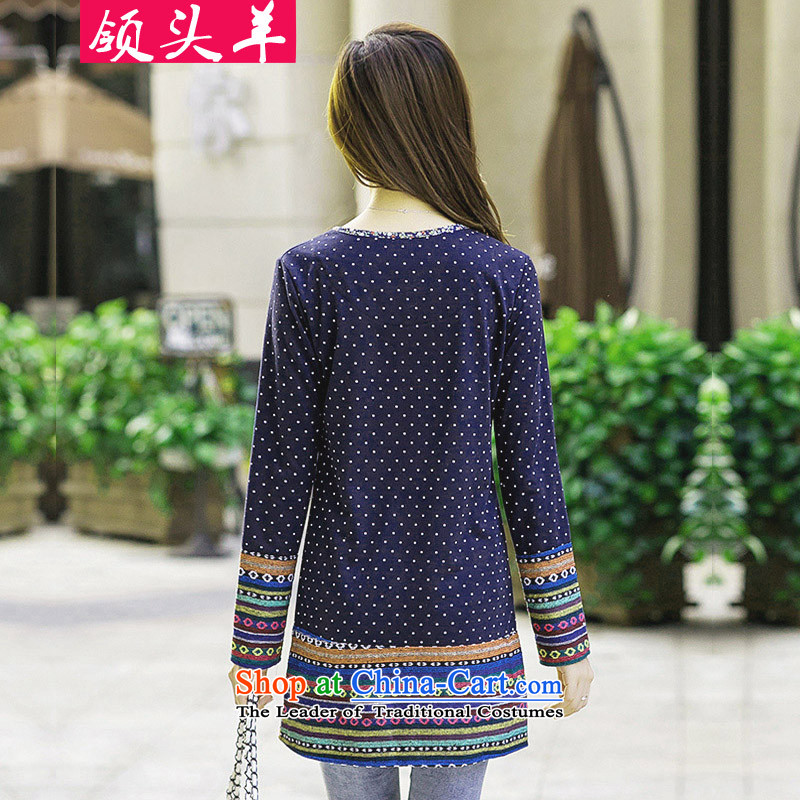 Leader in 2015 autumn and winter new larger women to increase leisure wear shirts thick MM200 catty the lint-free long-sleeved retro women thickened the skirt blue 3XL recommendations 140-160 characters that leader (lingtouyang) , , , shopping on the Internet