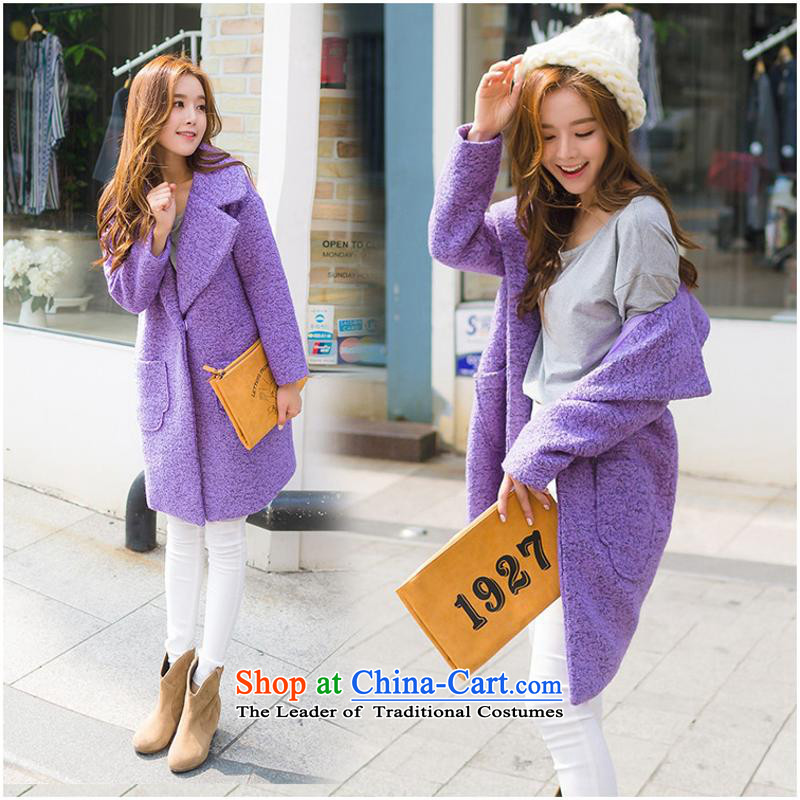 Sin has 2015 winter clothing new Korean loose video in thin large Long Hair Girl cocoon-jacket? a wool coat purple S sin has shopping on the Internet has been pressed.