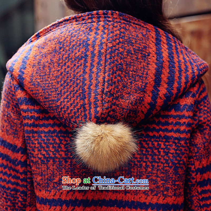 Sin has new autumn and winter coats girl in gross? Long latticed wool a wool coat Korean leisure is a gross coats orange S sin? Has shopping on the Internet has been pressed.
