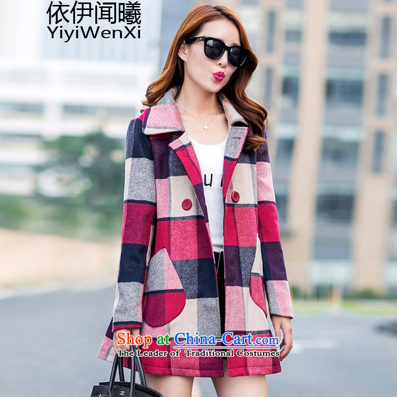 In accordance with the smell of?autumn and winter 2015 Sunrise House new Korean version? coats, double-checked in gross? jacket long coats of female MG03? red children God?XL