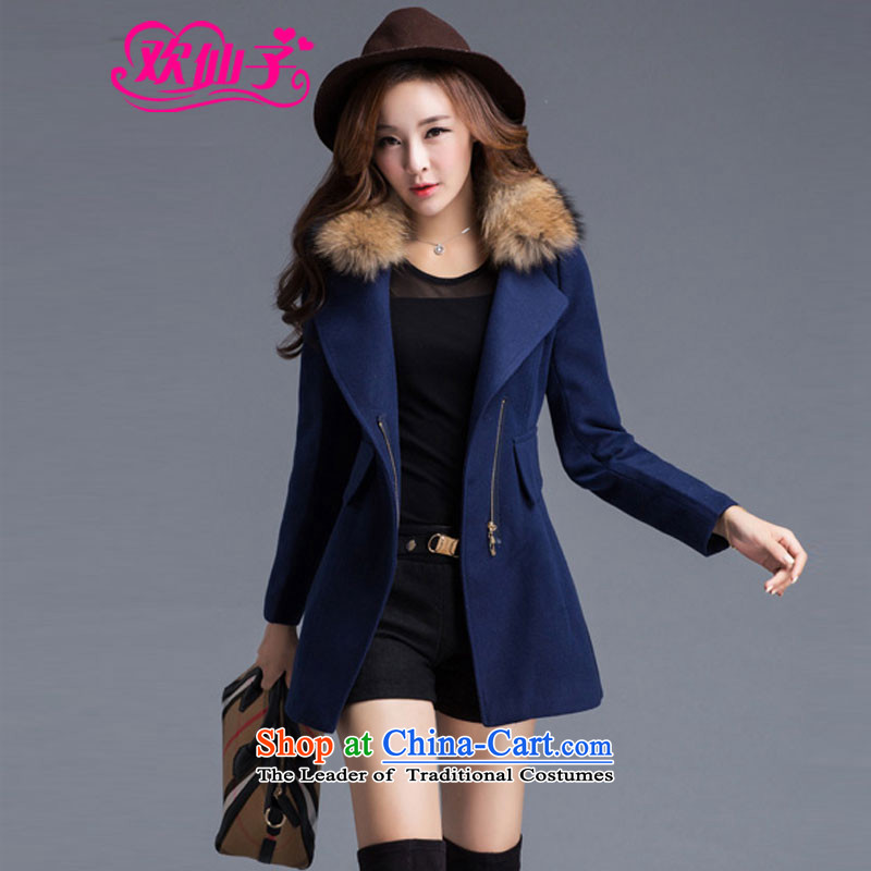 However beautiful Winter 2015 new Korean version in the thick of Sau San long hair? coats female 1020 Navy L  plus Cotton_
