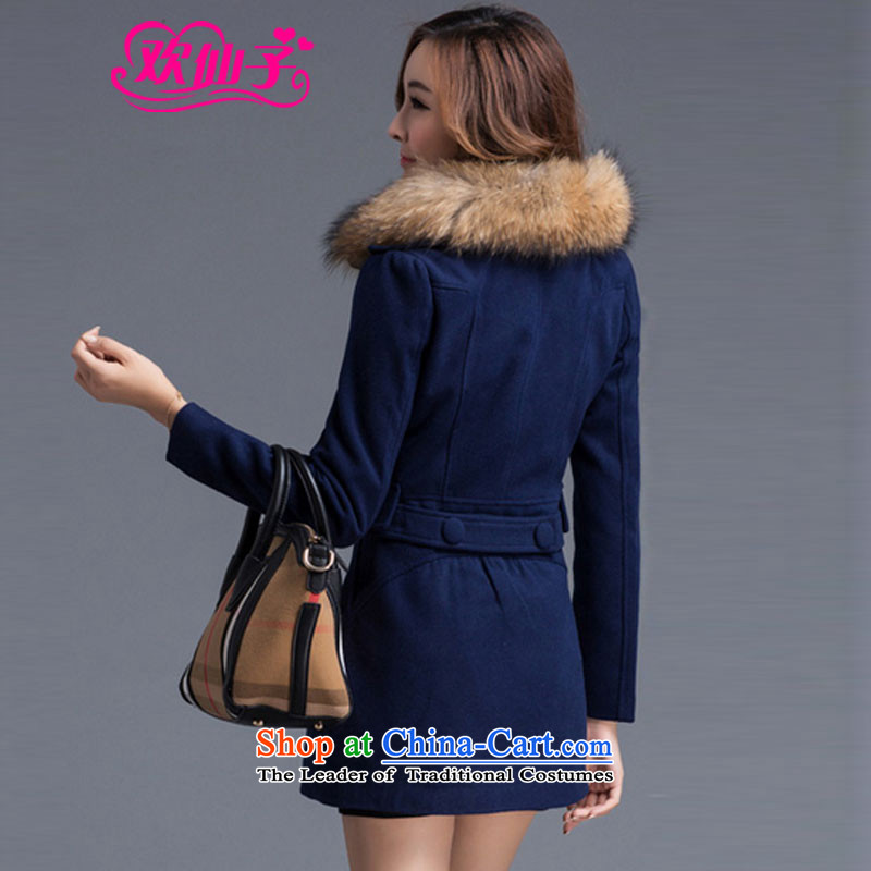 However beautiful Winter 2015 new Korean version in the thick of Sau San long hair? coats female 1020 navy blue  cotton, plus L however beautiful shopping on the Internet has been pressed.