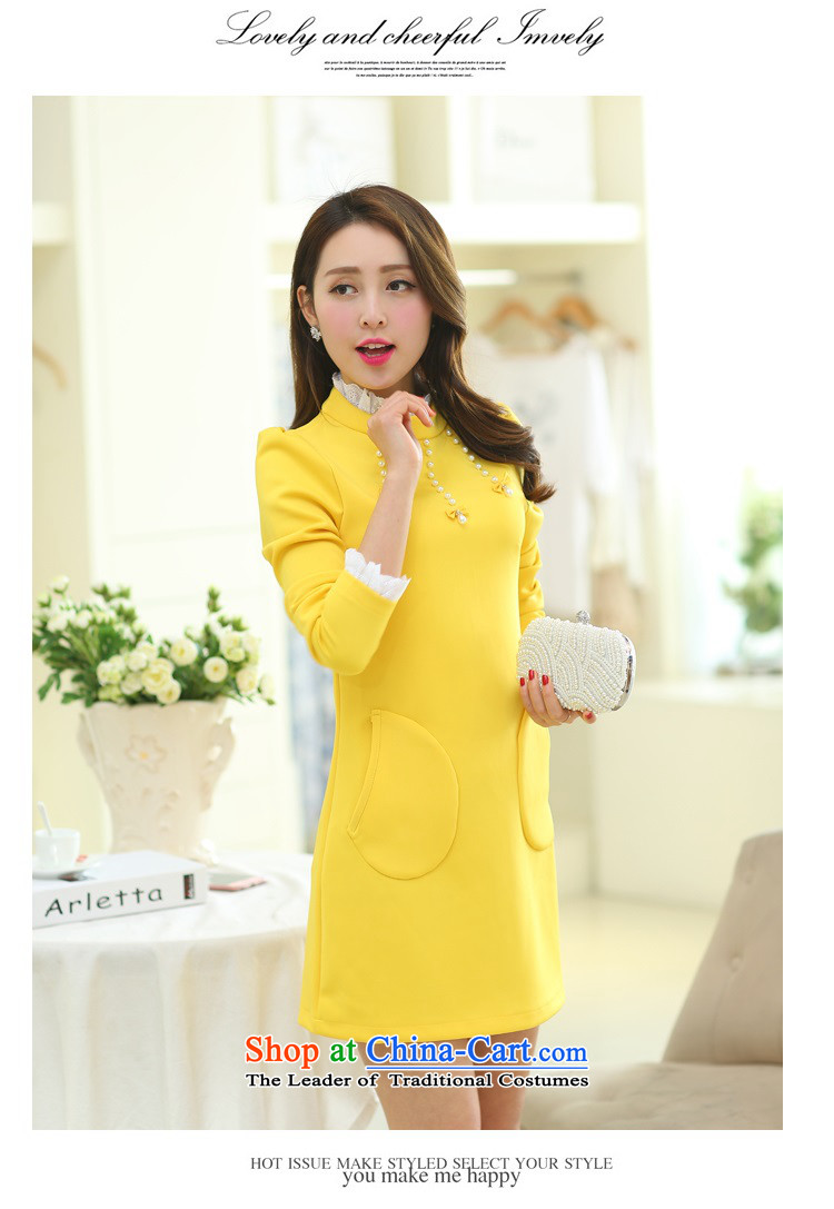 Song for 2015 autumn and winter Princess new to increase women's code thick mm long-sleeved pullover, forming the Korean skirt video in thin long thick sister dresses winter yellow plus lint-free pictures, price-thick XXXXL platters, brand! The elections are supplied in the national character of distribution, so action, buy now enjoy more preferential! As soon as possible.