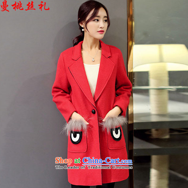 The population of the Cayman commercial gift Fall_Winter Collections gross? 2015 Korean female jacket in long hair? coats leisure minimalist eyes Maomao pocket lapel suit a wool coat female RED?M
