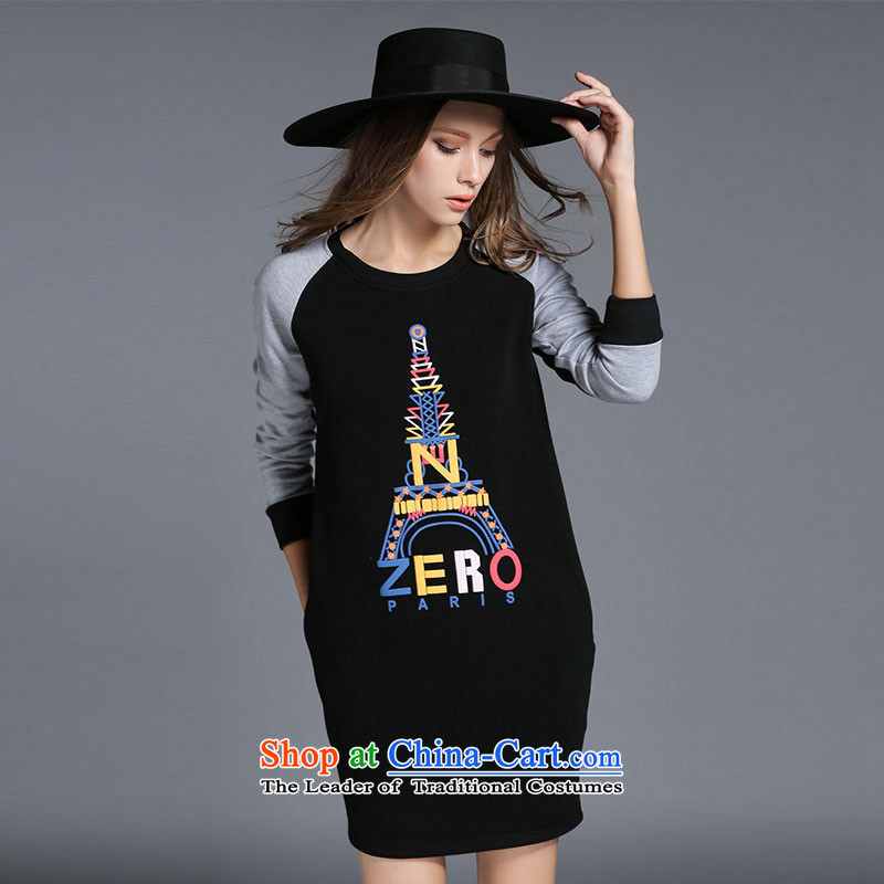 Rui Mei to large 2015 Fall/Winter Collections for women to new xl stylish stamp color stitching plus knocked down Thick coated dresses R2130 3XL, Rui Mei be black (RIUMILVE) , , , shopping on the Internet