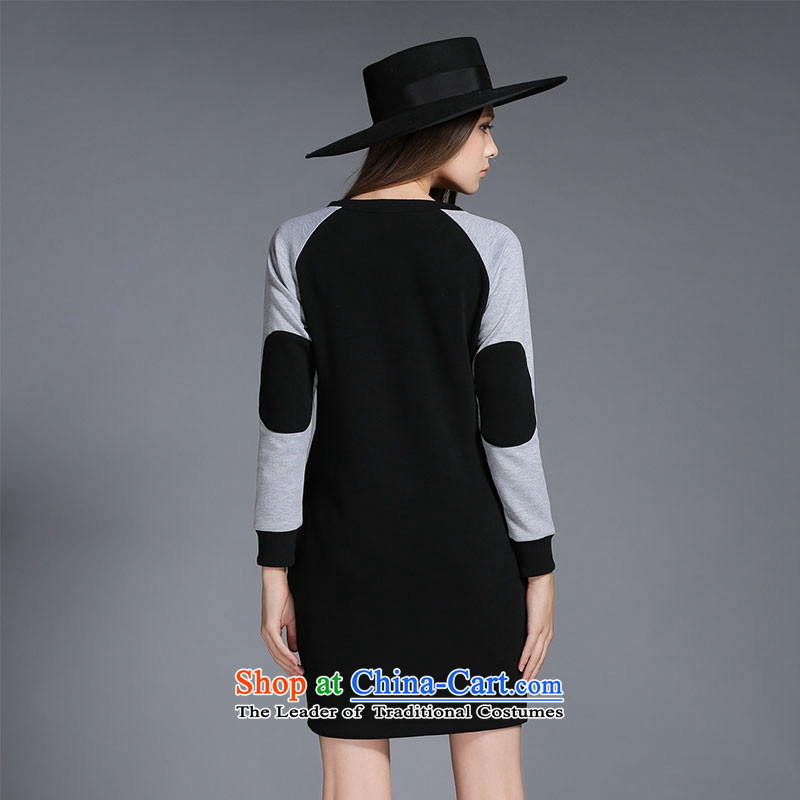 Rui Mei to large 2015 Fall/Winter Collections for women to new xl stylish stamp color stitching plus knocked down Thick coated dresses R2130 3XL, Rui Mei be black (RIUMILVE) , , , shopping on the Internet